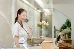 Spa receptionist on the phone